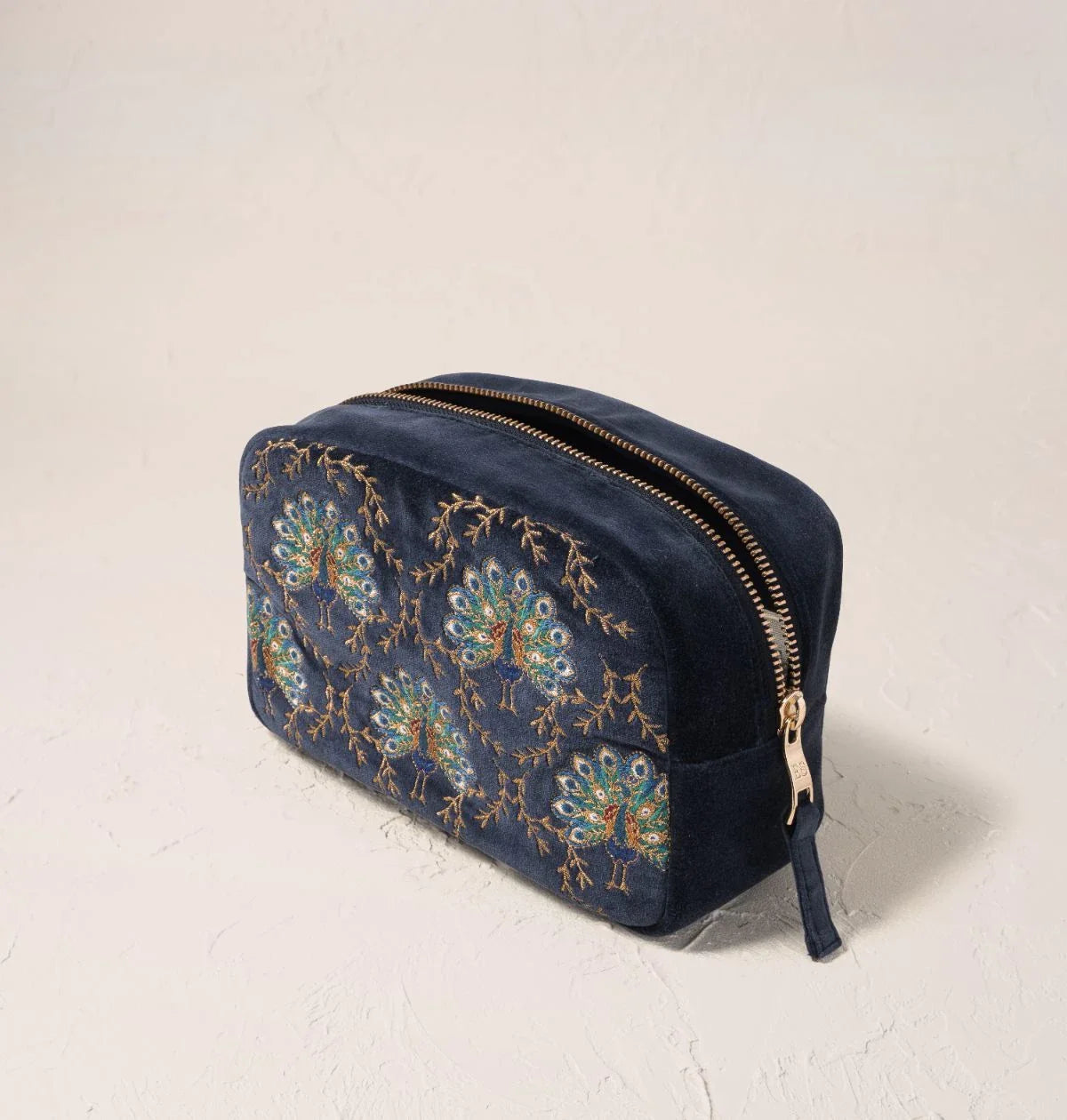 Botanical Peacock Velvet Makeup Bag