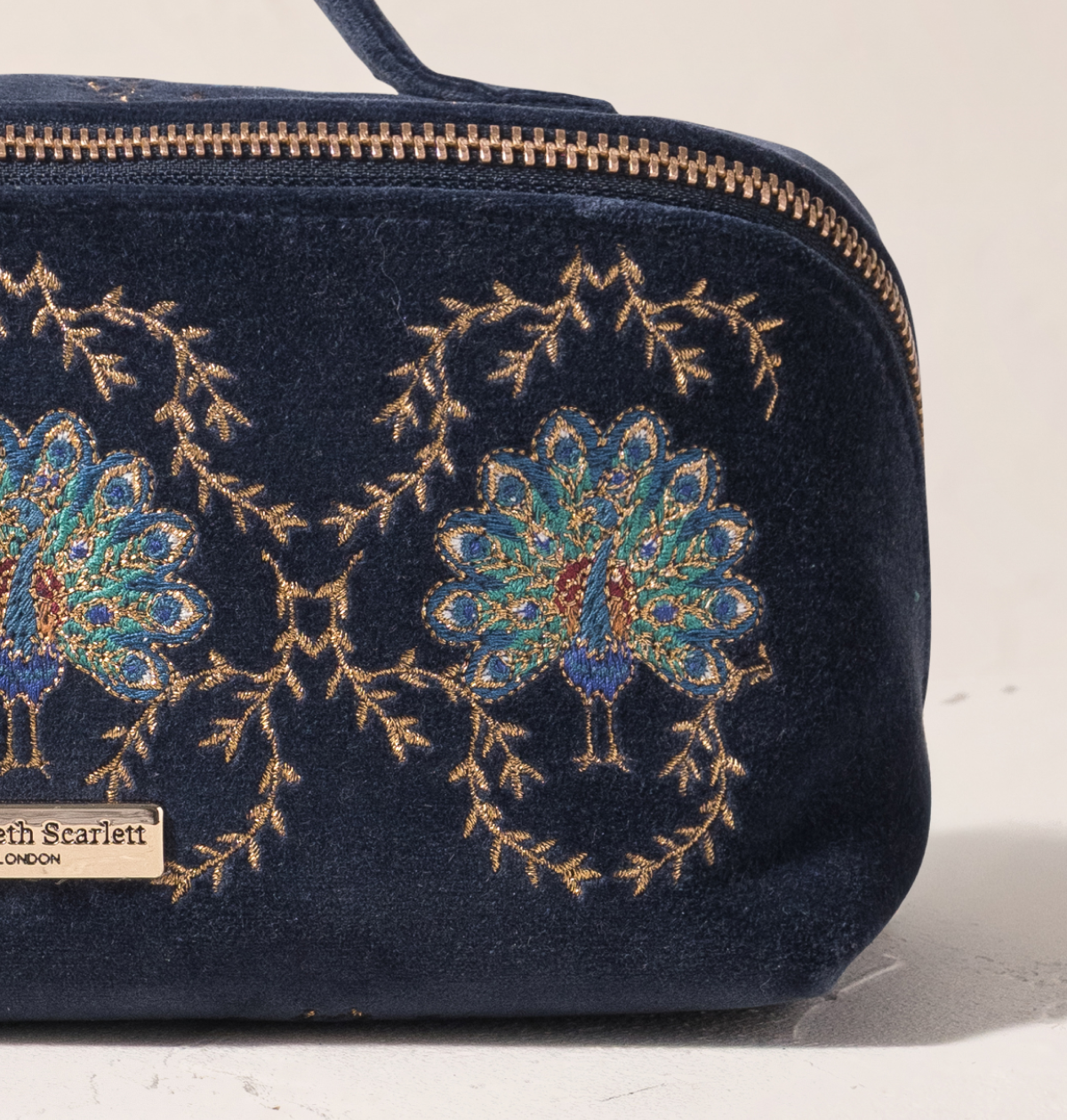 Botanical Peacock Velvet Open Flat Makeup Bag