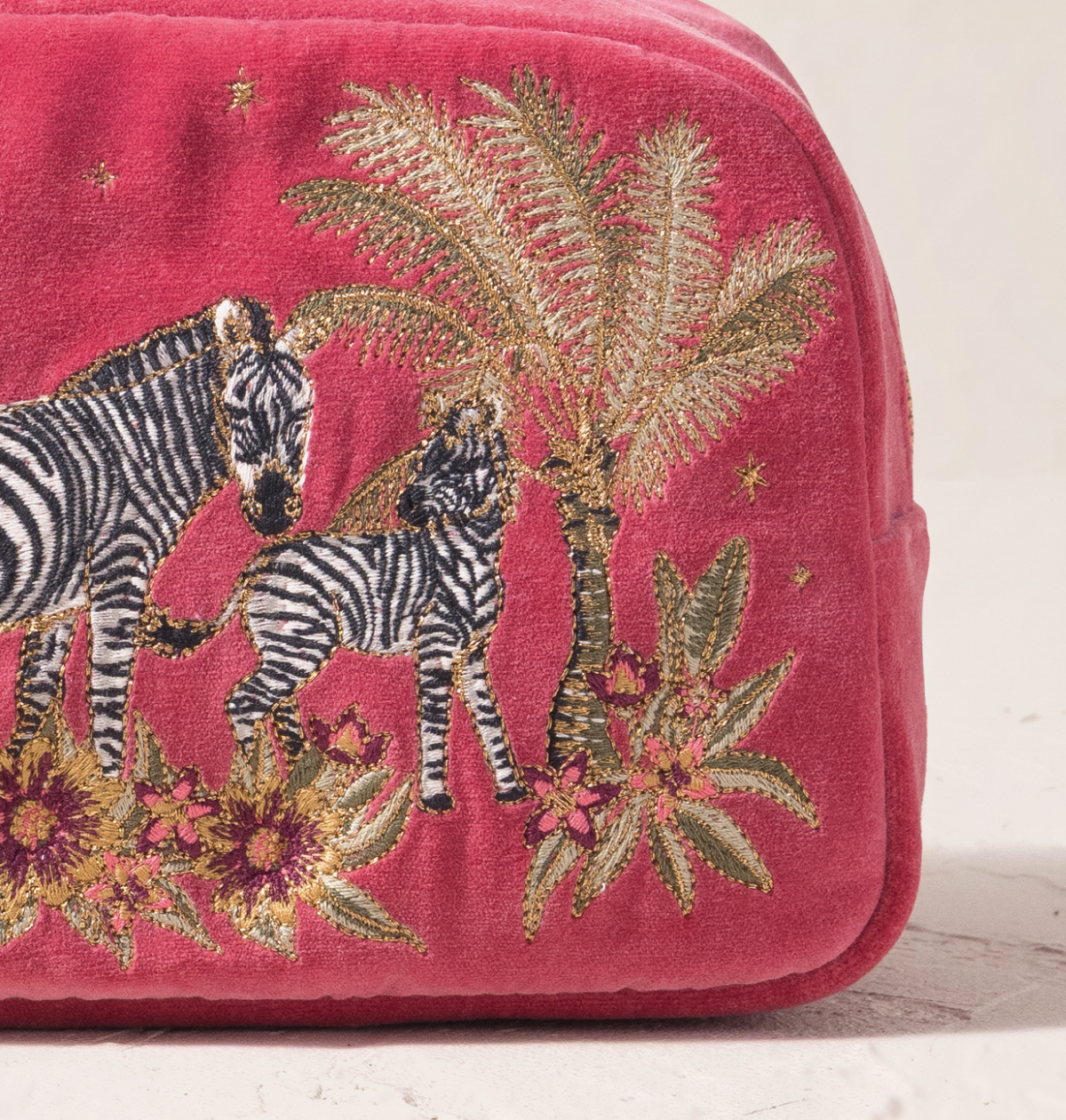 Botanical Zebra Velvet Makeup Bag