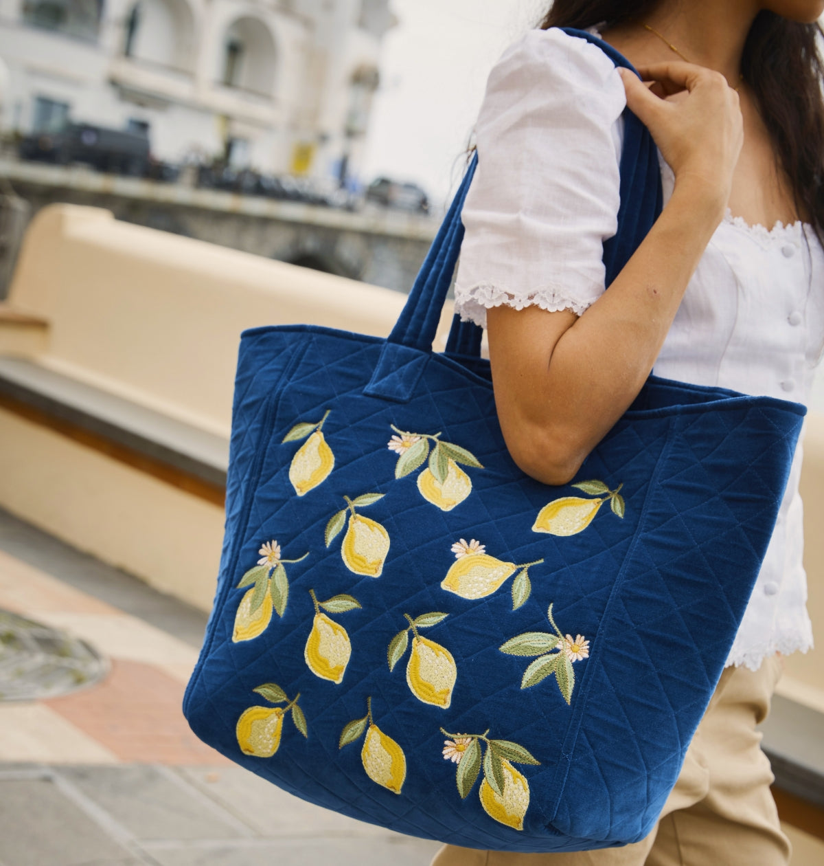 Lemon Blossom Velvet Tote