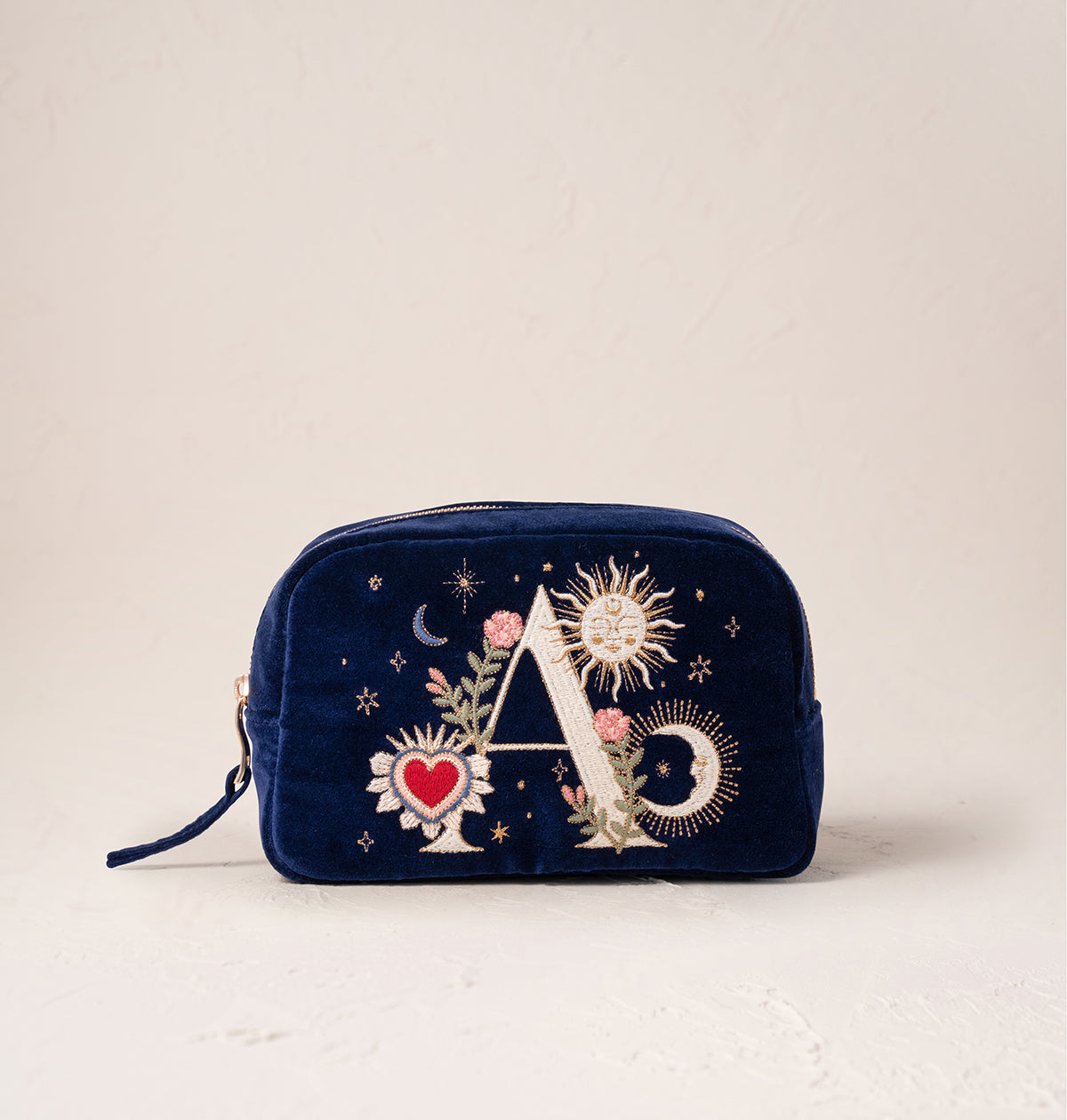 Enchanted Alphabet Navy Velvet Makeup Bag