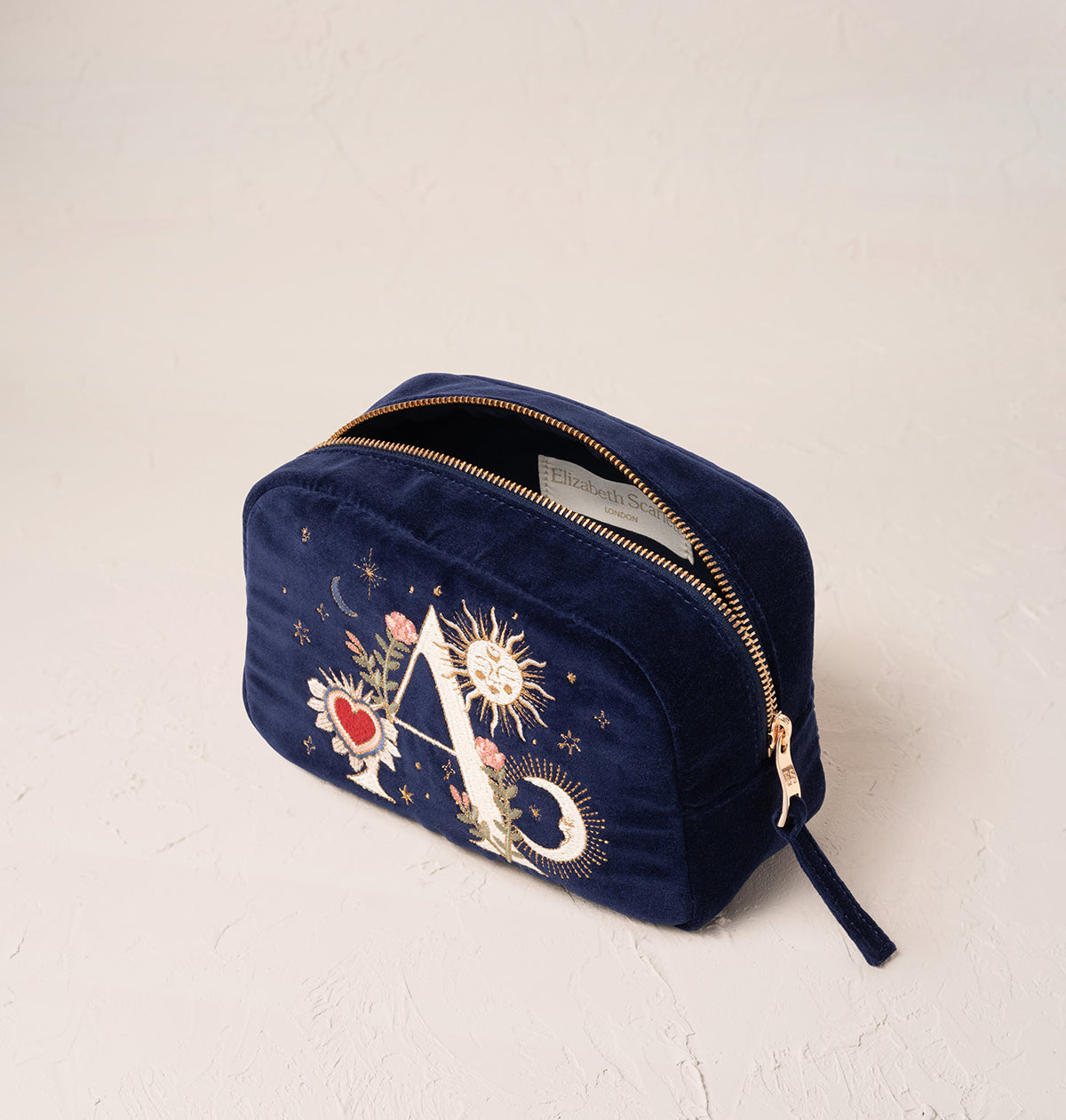 Enchanted Alphabet Navy Velvet Makeup Bag