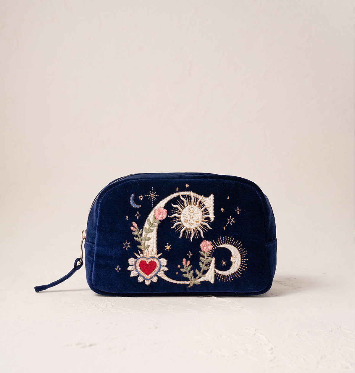 Enchanted Alphabet Navy Velvet Makeup Bag