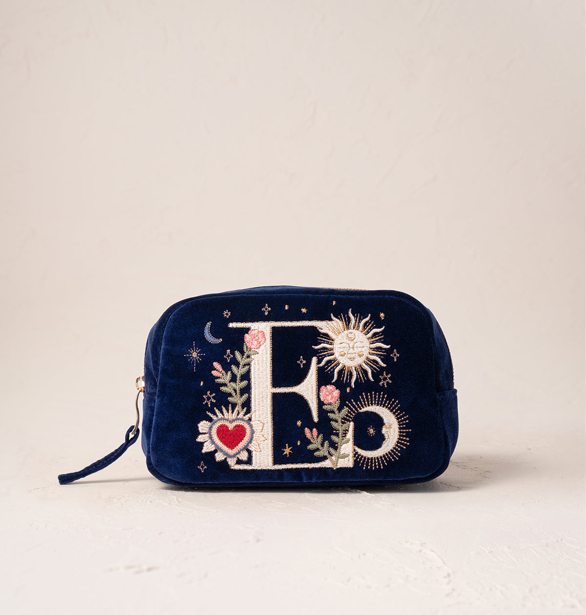 Enchanted Alphabet Navy Velvet Makeup Bag