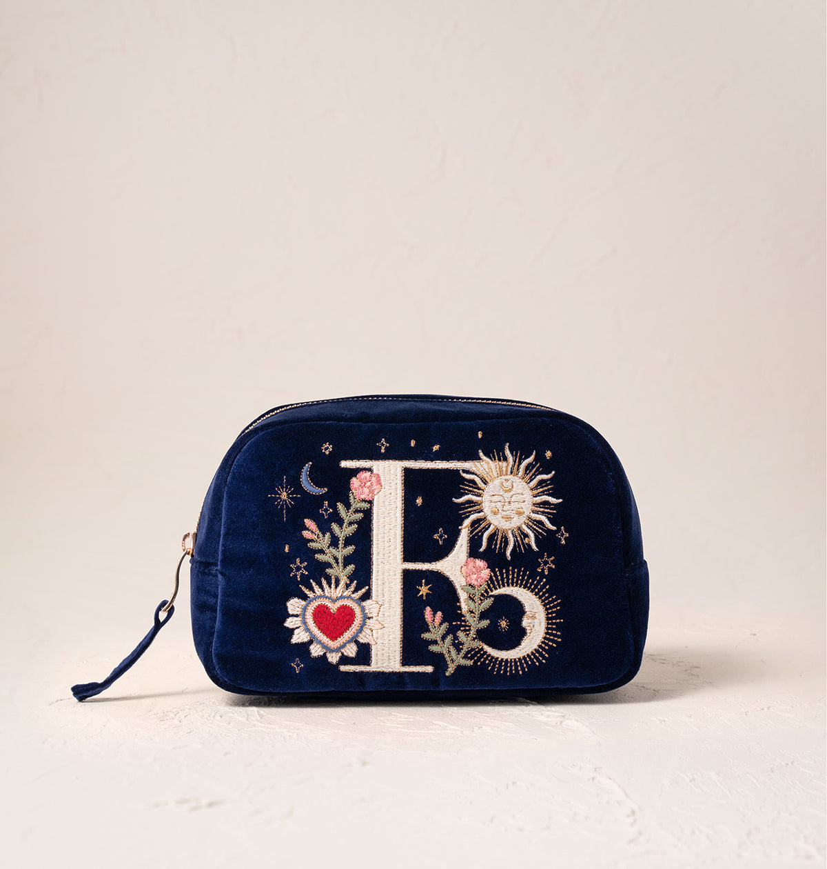 Enchanted Alphabet Navy Velvet Makeup Bag
