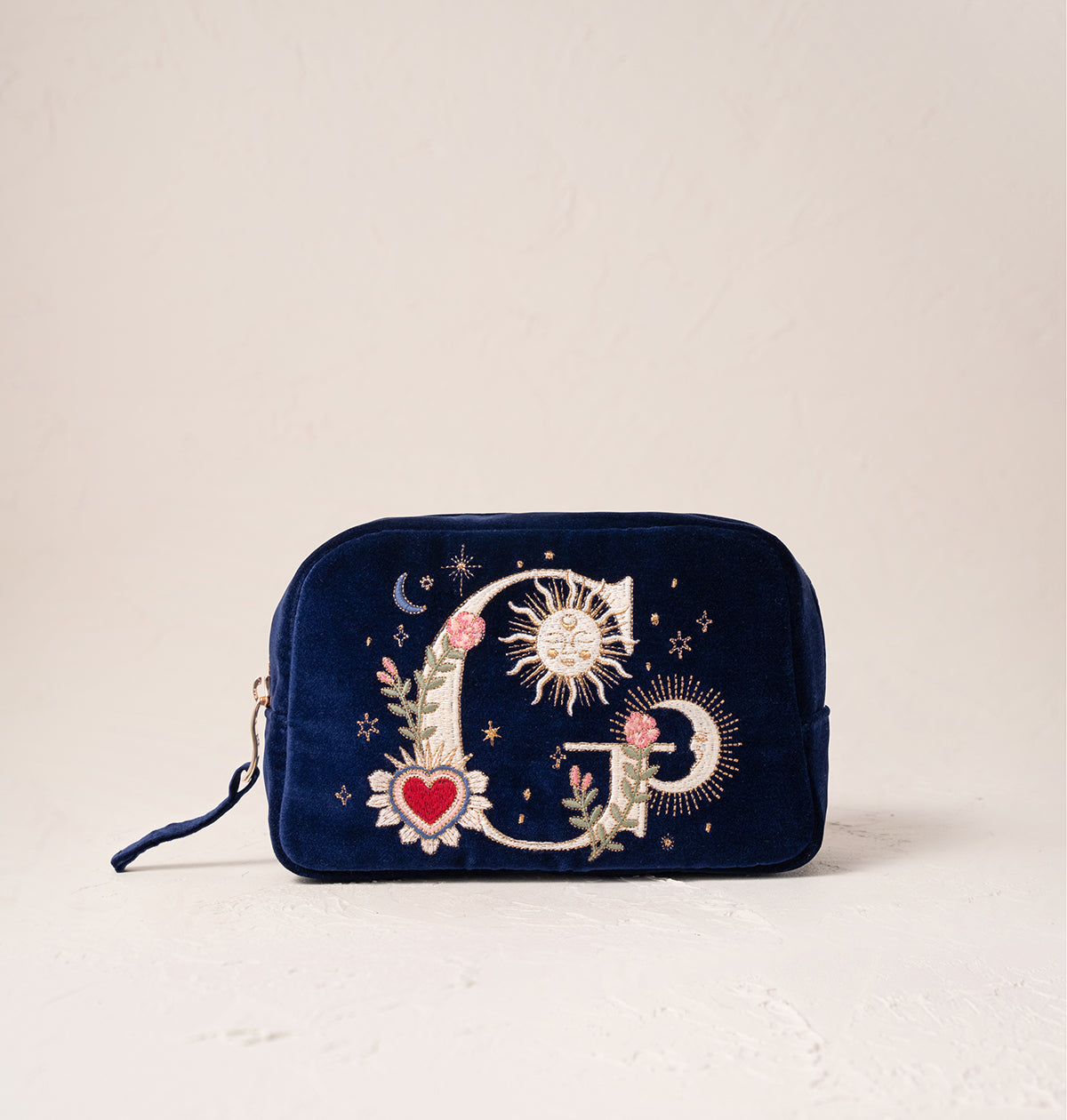 Enchanted Alphabet Navy Velvet Makeup Bag