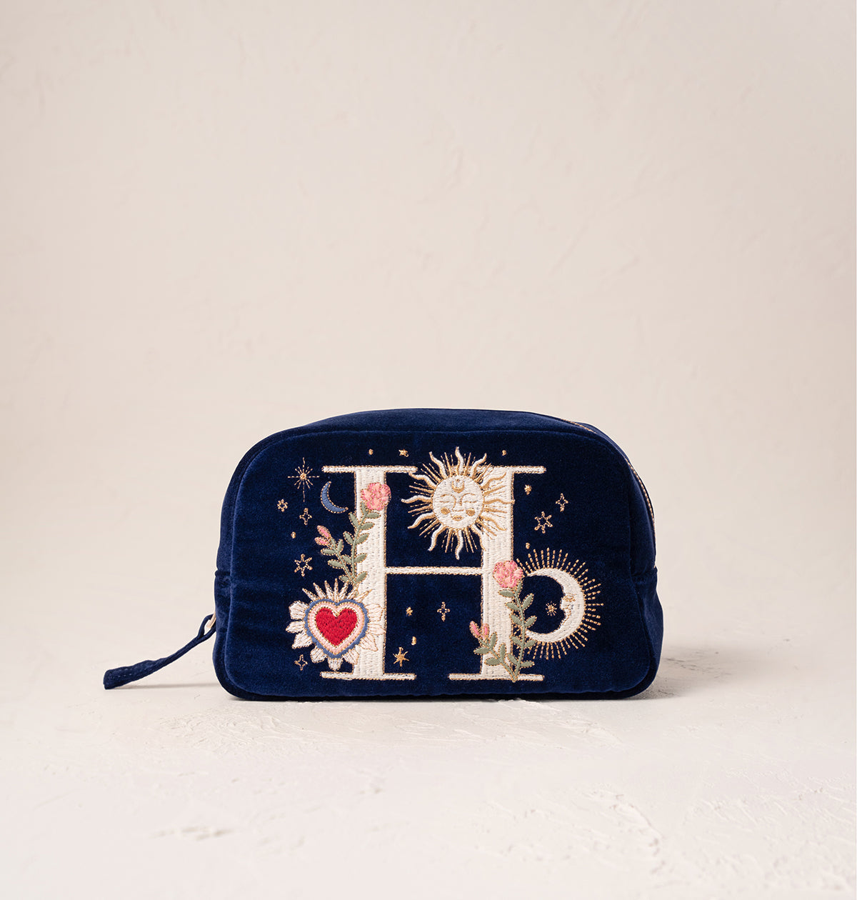 Enchanted Alphabet Navy Velvet Makeup Bag