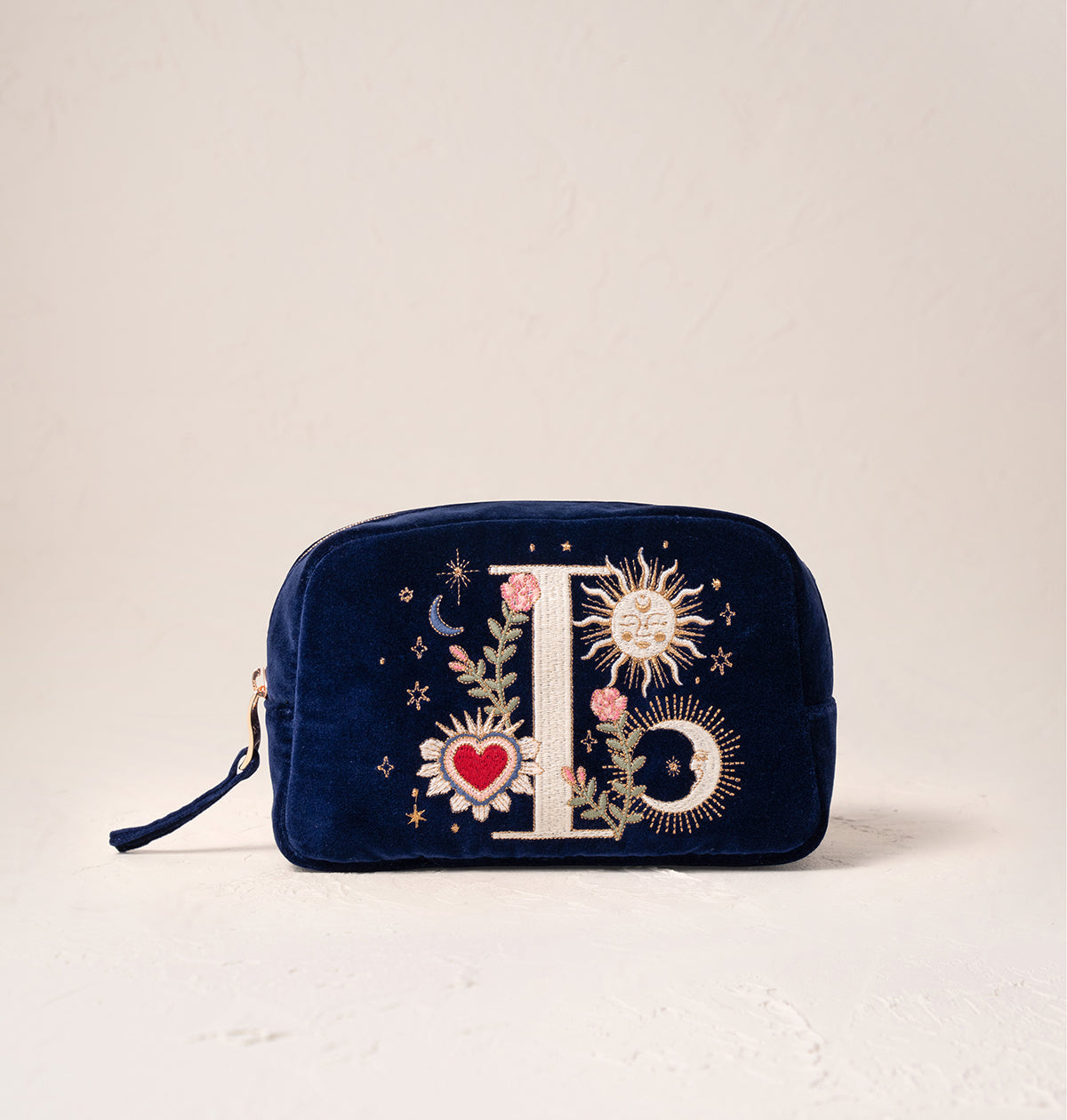 Enchanted Alphabet Navy Velvet Makeup Bag