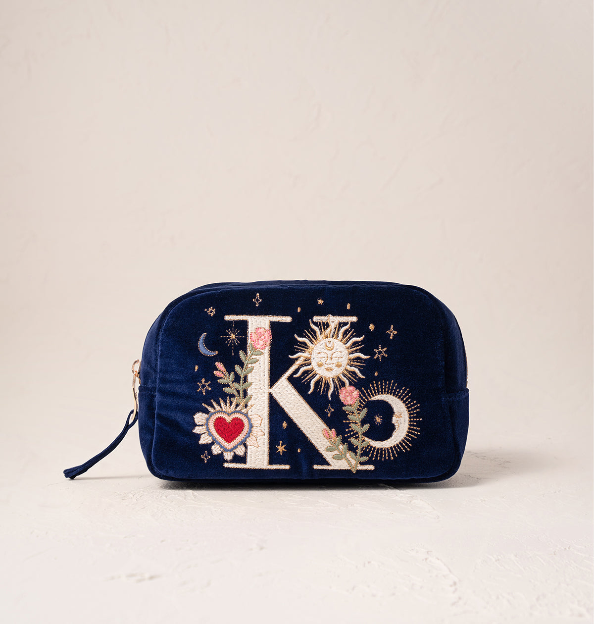 Enchanted Alphabet Navy Velvet Makeup Bag