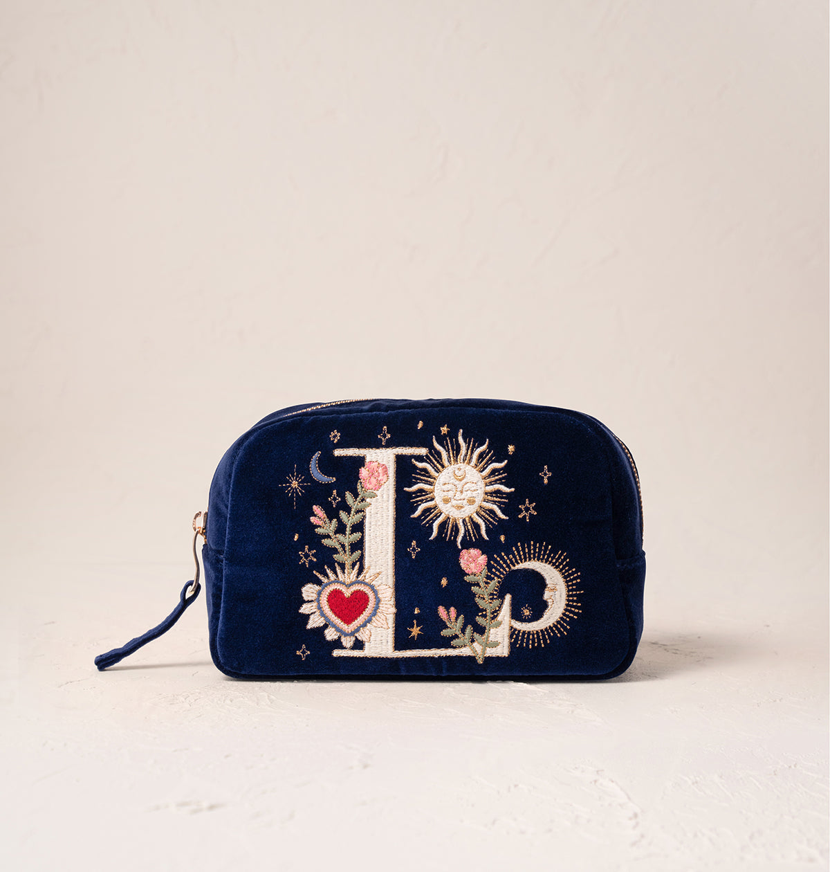 Enchanted Alphabet Navy Velvet Makeup Bag