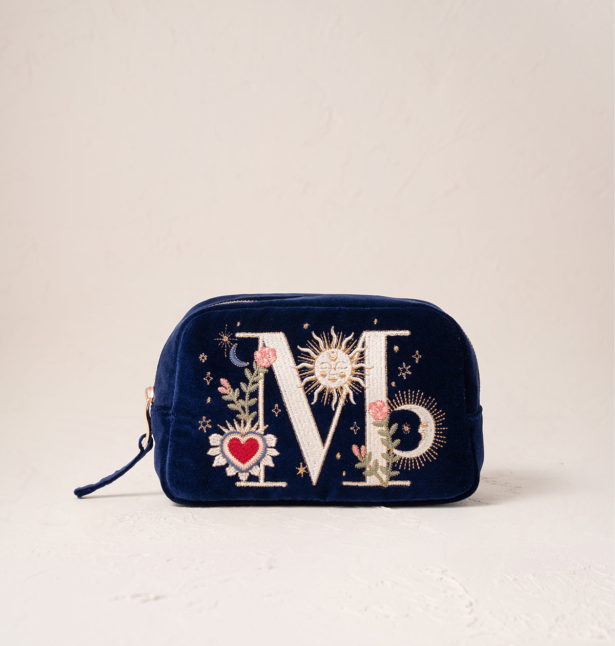 Enchanted Alphabet Navy Velvet Makeup Bag