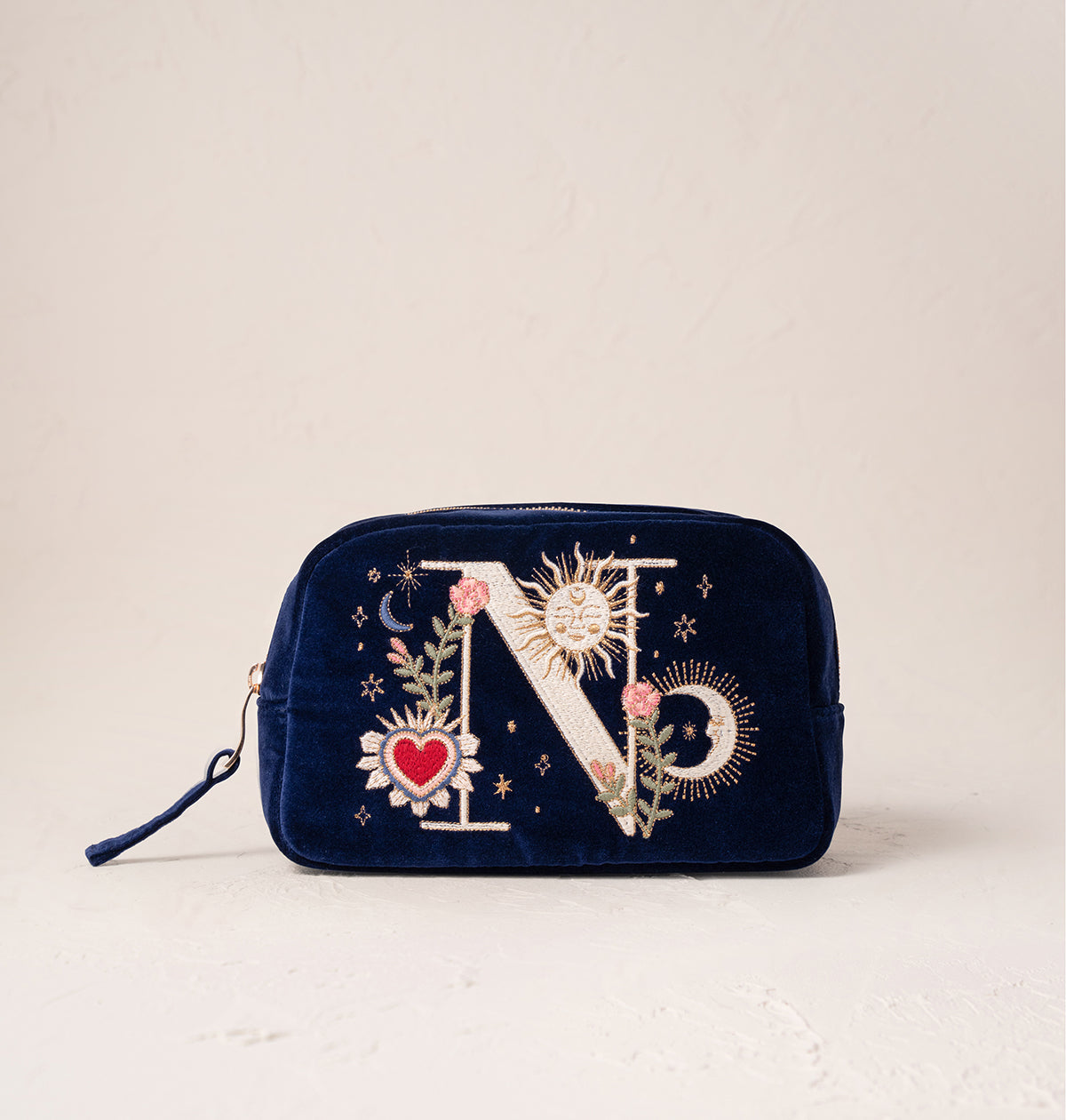 Enchanted Alphabet Navy Velvet Makeup Bag