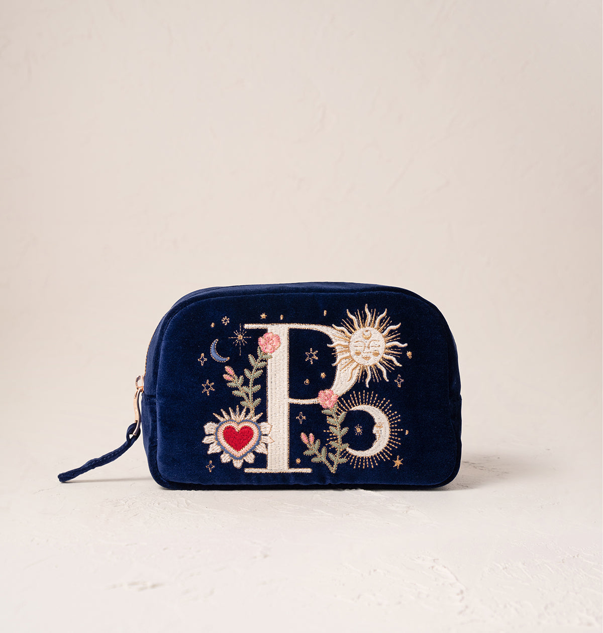 Enchanted Alphabet Navy Velvet Makeup Bag