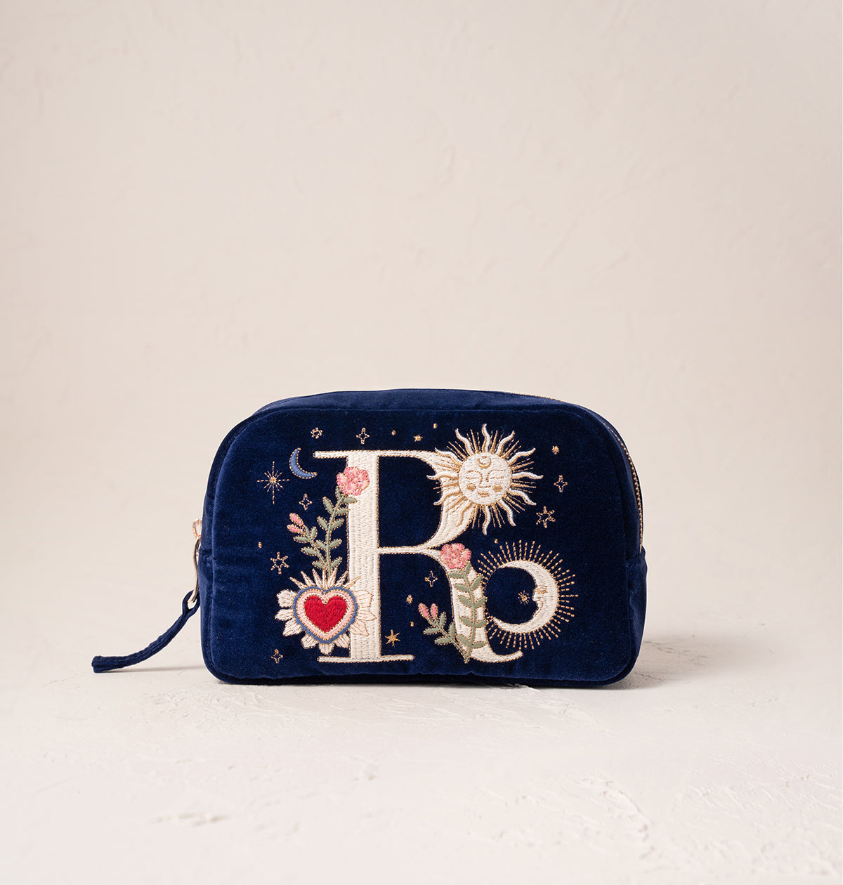 Enchanted Alphabet Navy Velvet Makeup Bag