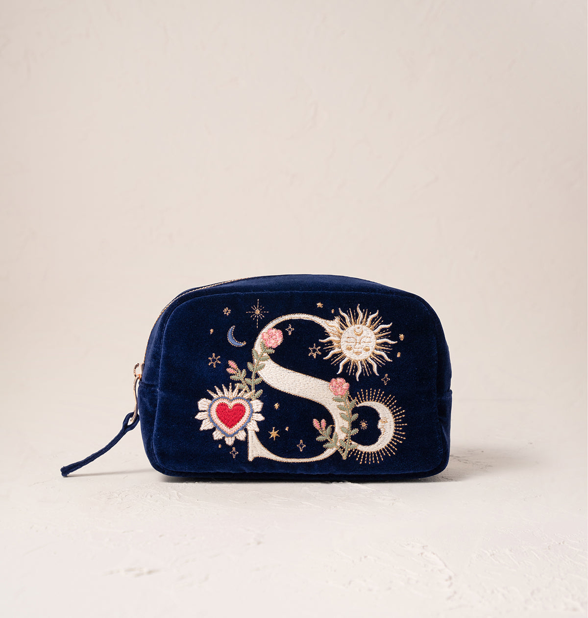 Enchanted Alphabet Navy Velvet Makeup Bag