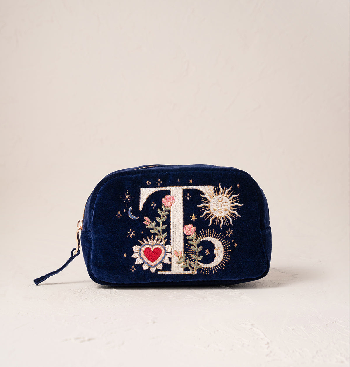 Enchanted Alphabet Navy Velvet Makeup Bag
