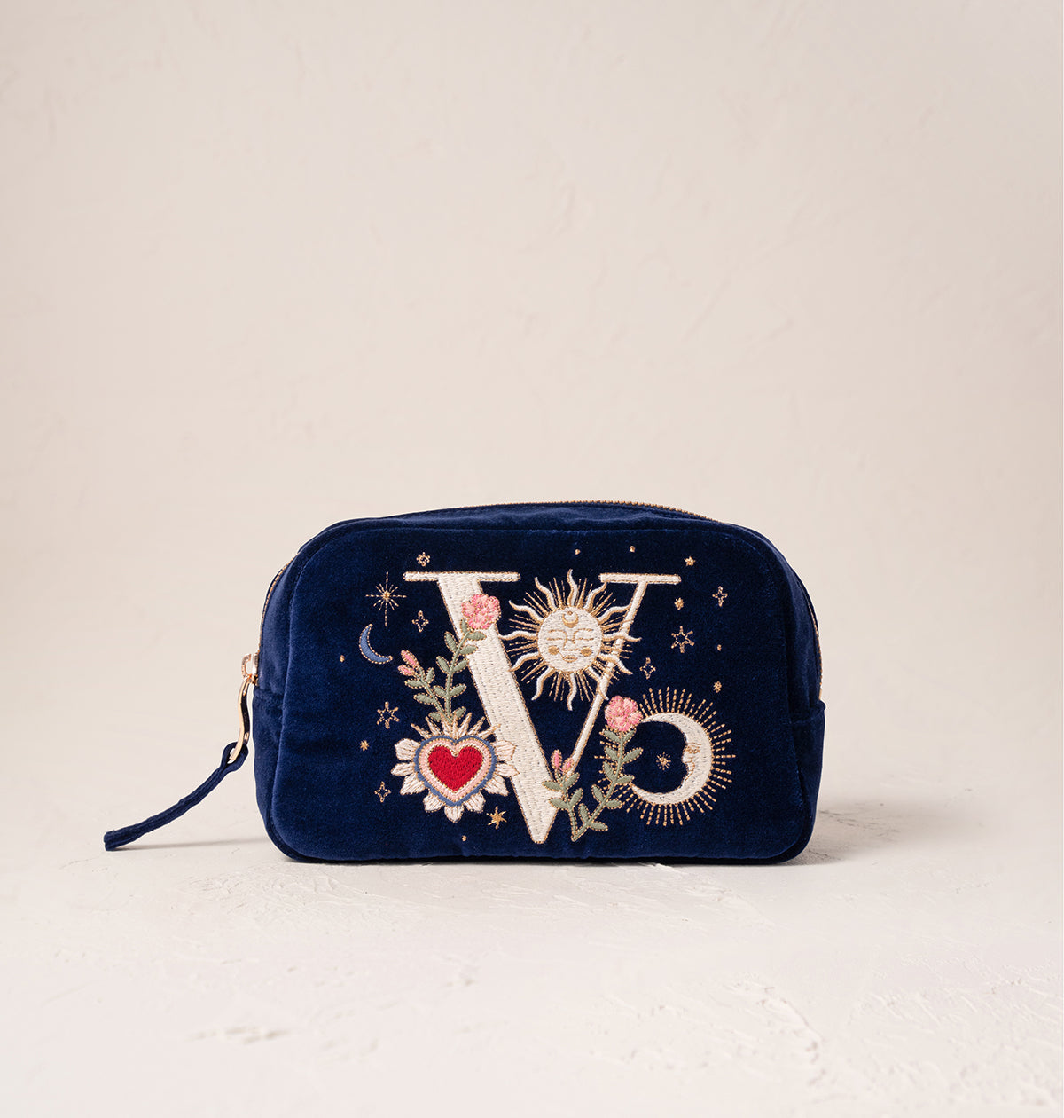 Enchanted Alphabet Navy Velvet Makeup Bag
