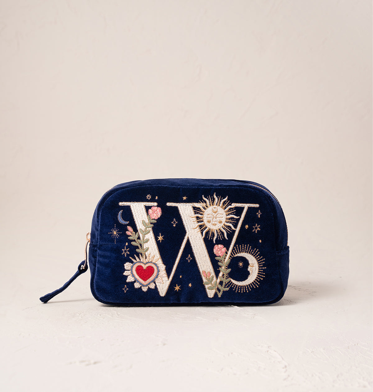 Enchanted Alphabet Navy Velvet Makeup Bag