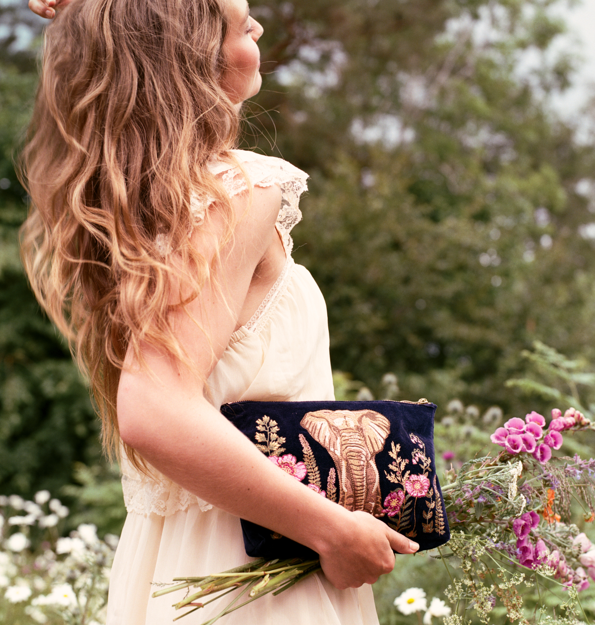 Botanical Elephant Velvet Everyday Pouch