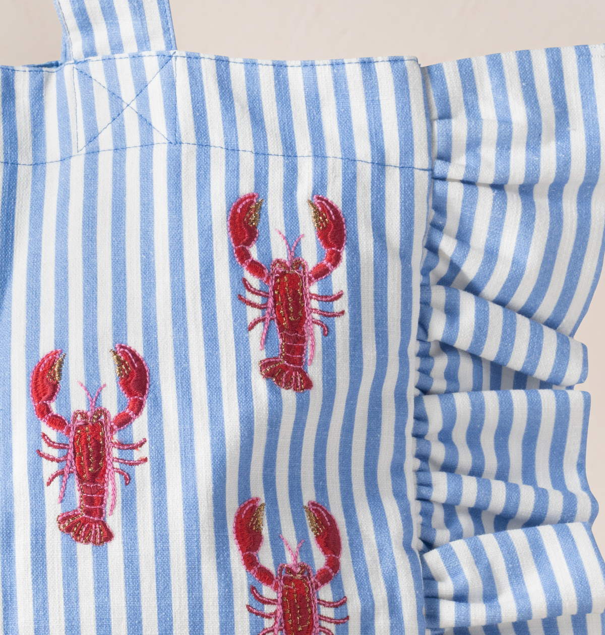Lobster Stripe Canvas Printed Frill Tote