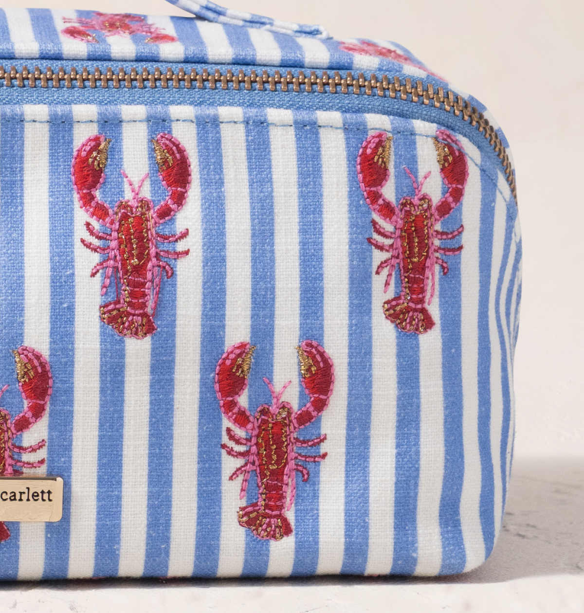 Lobster Stripe Canvas Printed Open Flat Makeup Bag