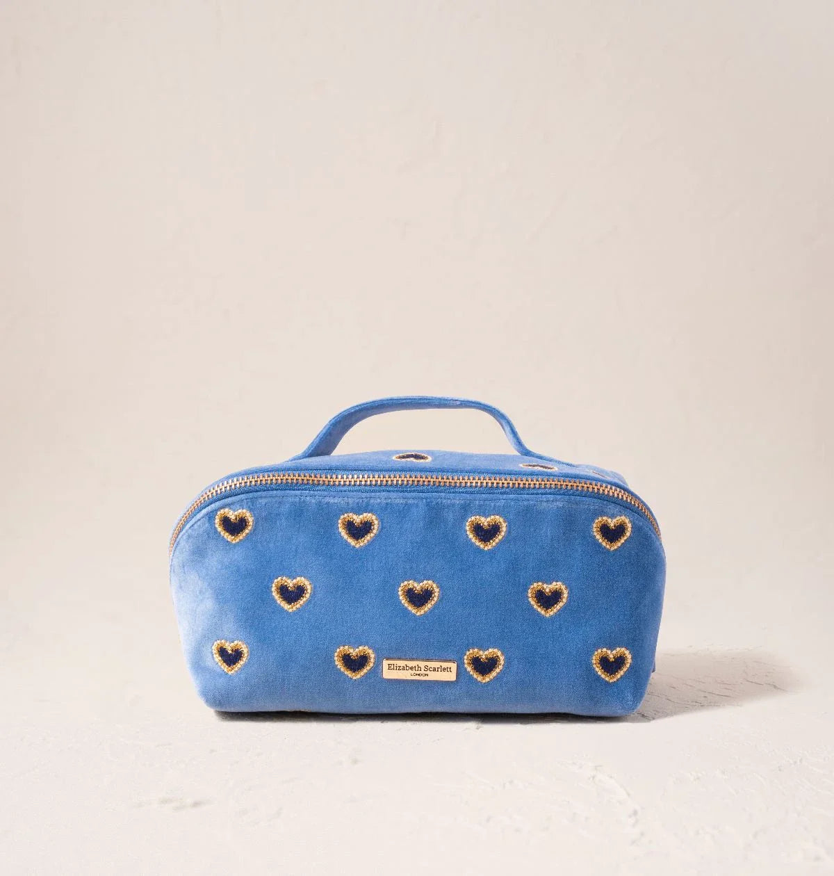 Love Hearts Open Flat Makeup Bag in Cornflower Blue | Elizabeth