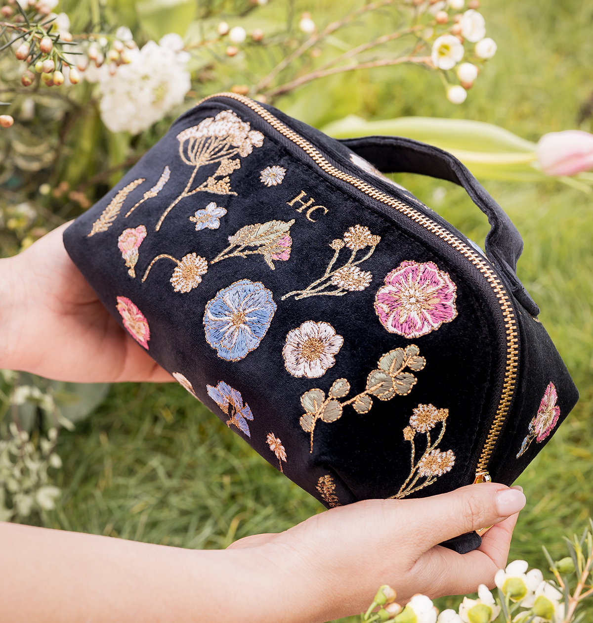 Pressed Flowers Open Flat Makeup Bag