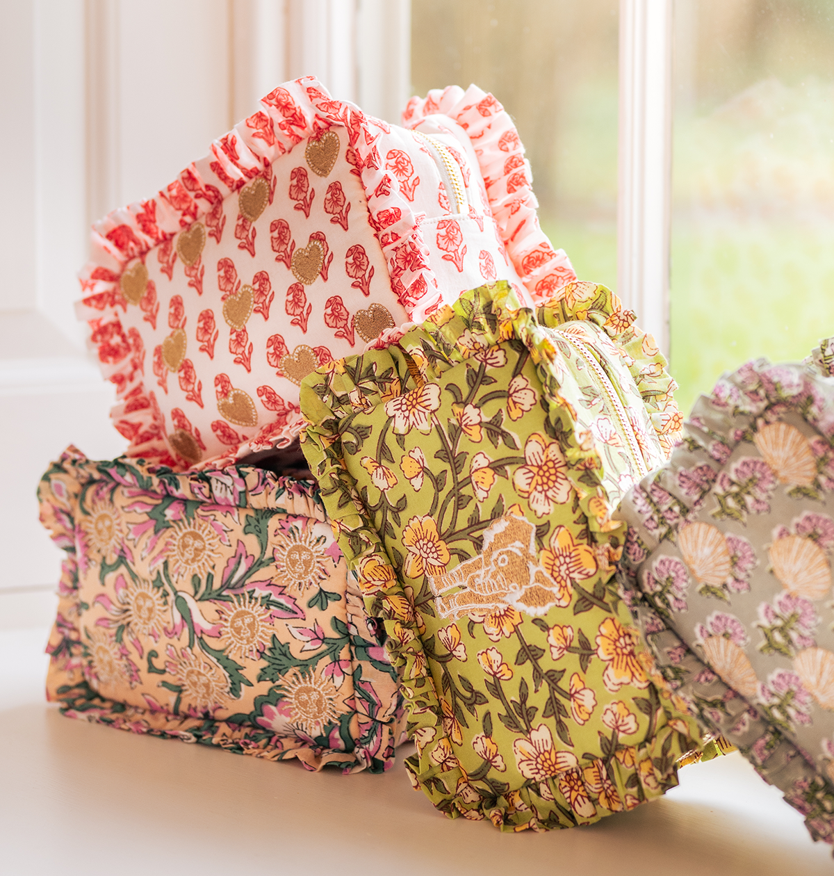 Golden Elephants Cotton Rebirth Frill Makeup Bag