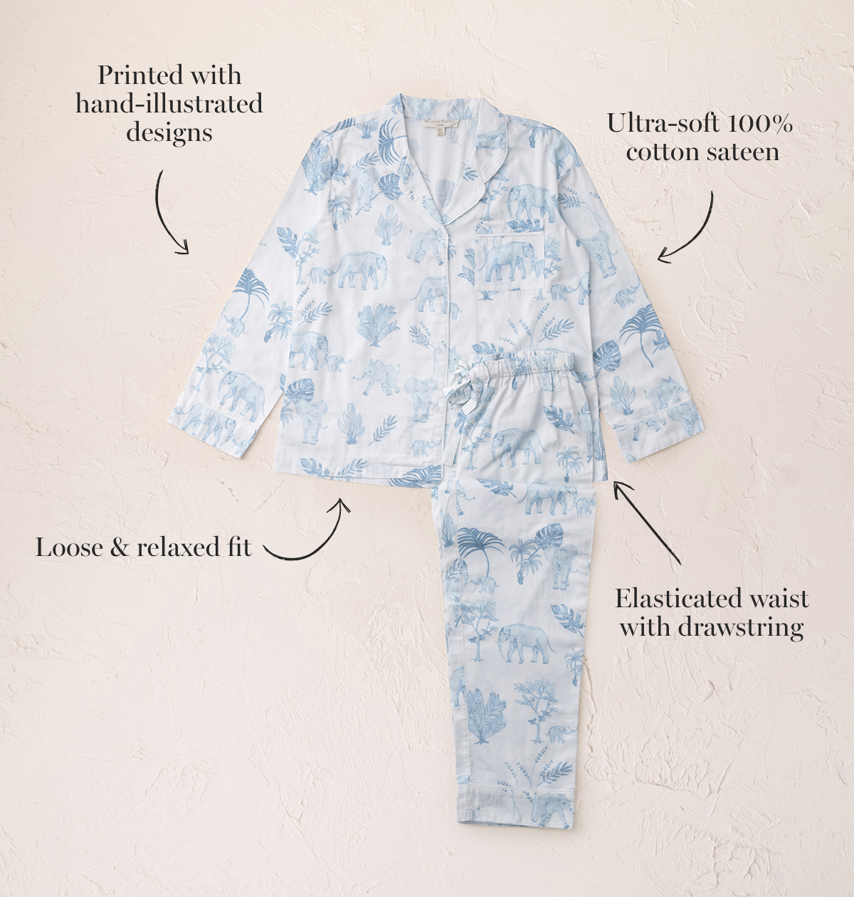 Cotton Sateen Elephants Pajamas