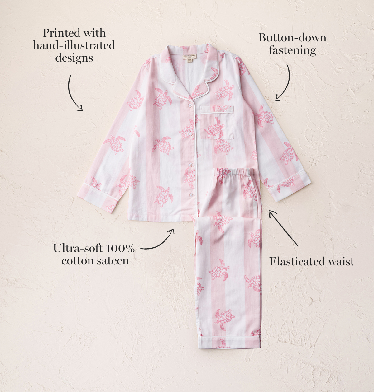 Kids' Cotton Sateen Turtle Pajamas