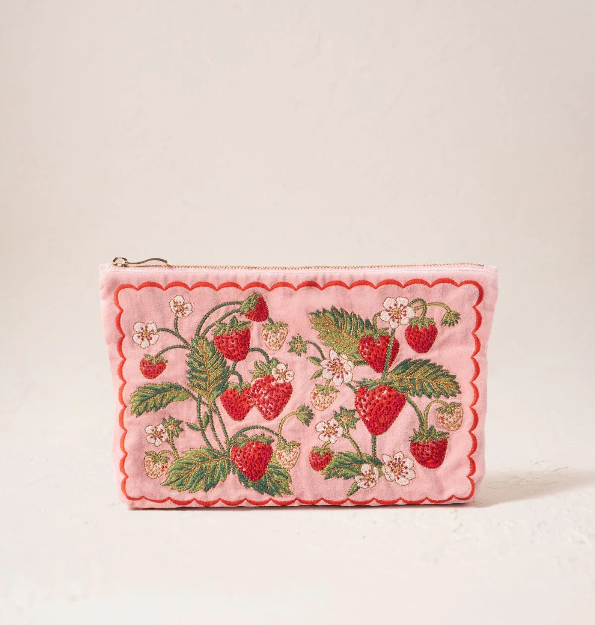 Strawberries Velvet Everyday Pouch in Rose | Elizabeth Scarlett