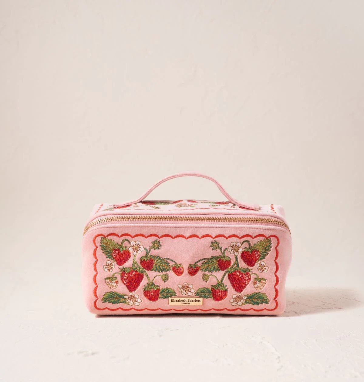 Strawberries Open Flat Makeup Bag in Rose | Elizabeth Scarlett