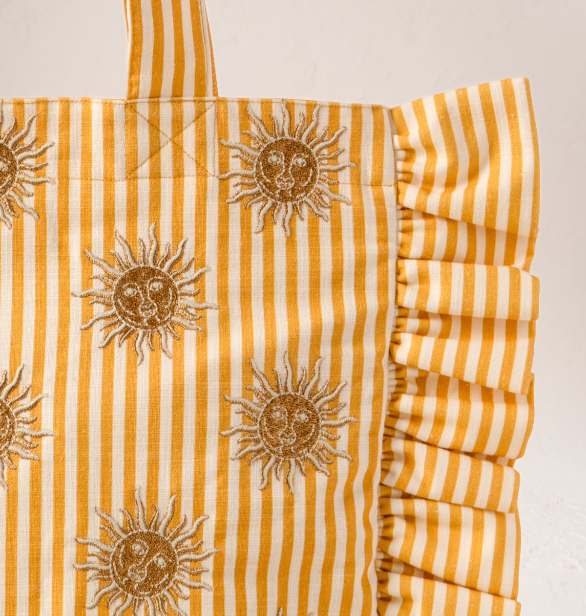 Sun Goddess Stripe Printed Frill Tote