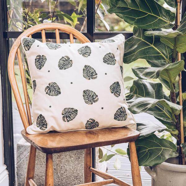 Decorative Embroidered Jungle Leaf Natural Cushion 2