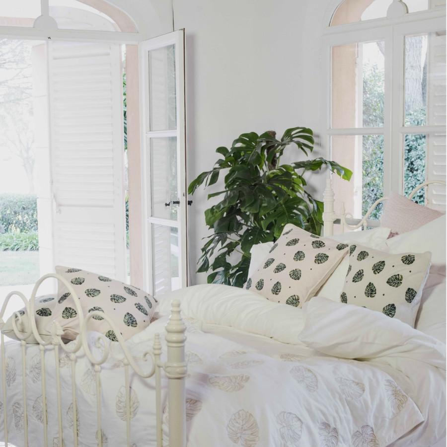 Decorative Embroidered Jungle Leaf Natural Cushion 5