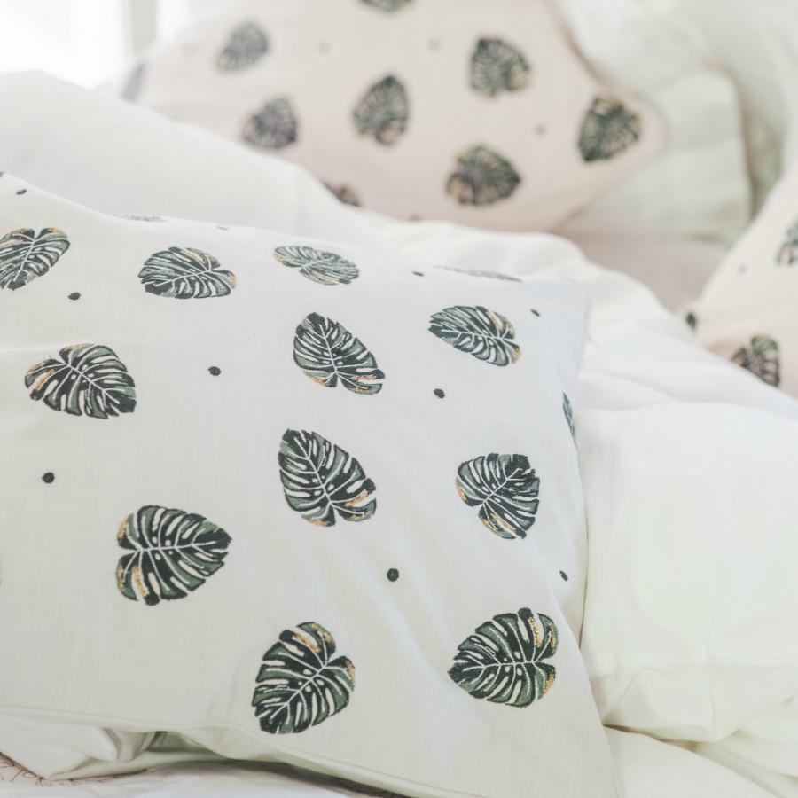 Decorative Embroidered Jungle Leaf Natural Cushion 4