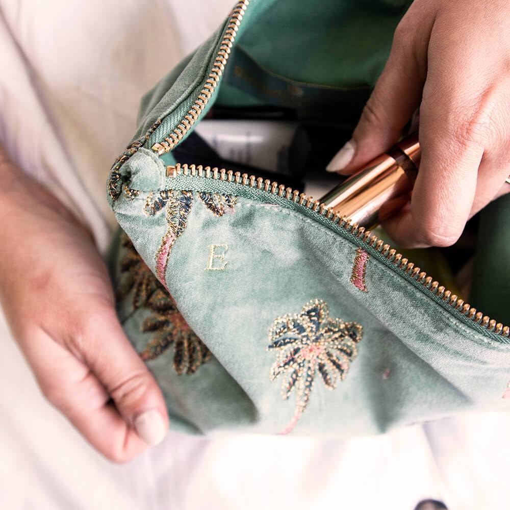 African Palmier Khaki Velvet Everyday Pouch 3