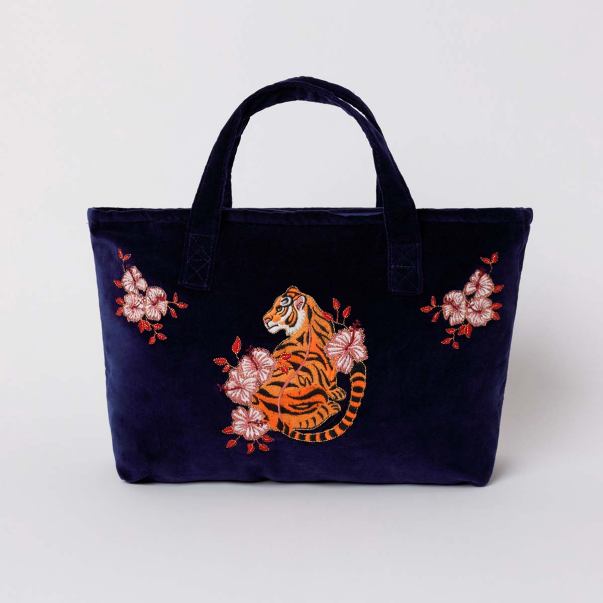 Embroidered Tiger Apricot Velvet Day Bag | Elizabeth Scarlett