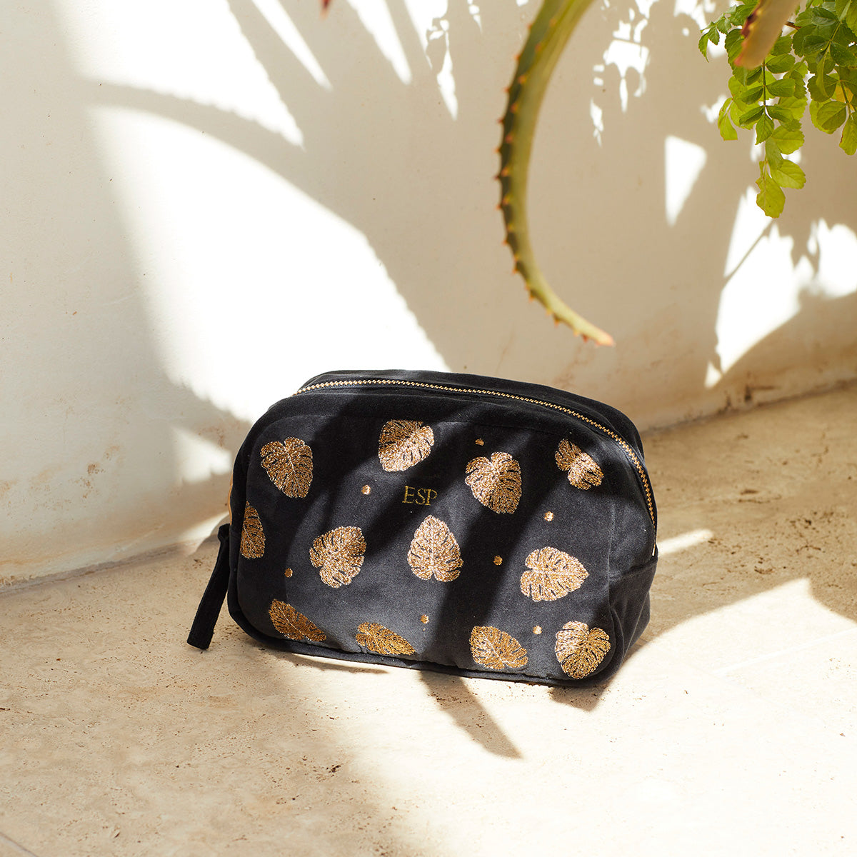 Gold Jungle Leaf Makeup Bag