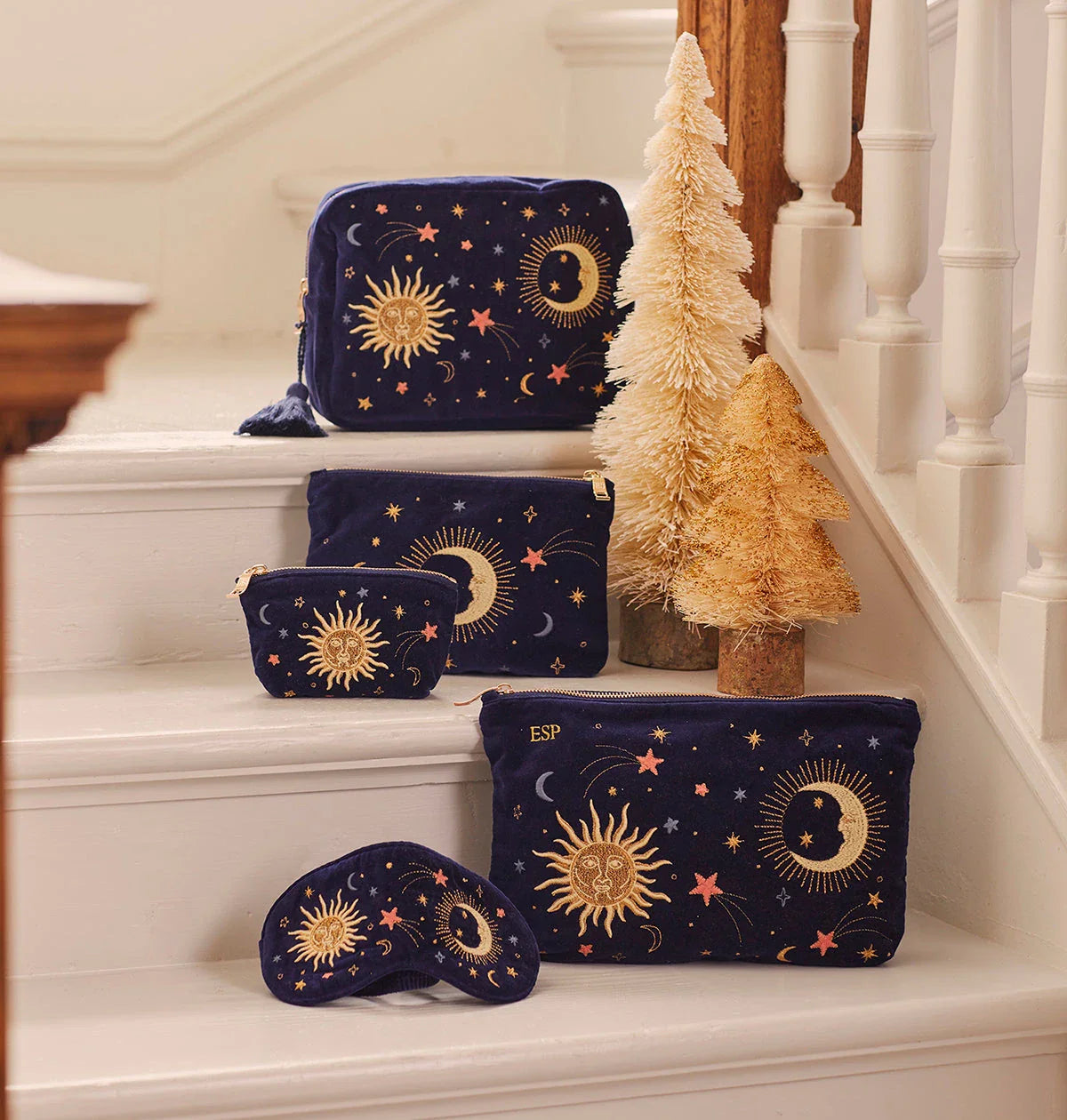 Celestial Navy Velvet Makeup Bag