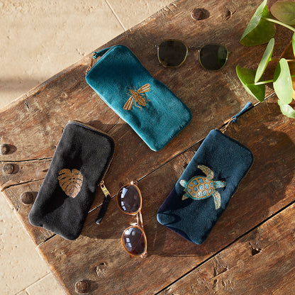 Gold Jungle Leaf Sunglasses Case