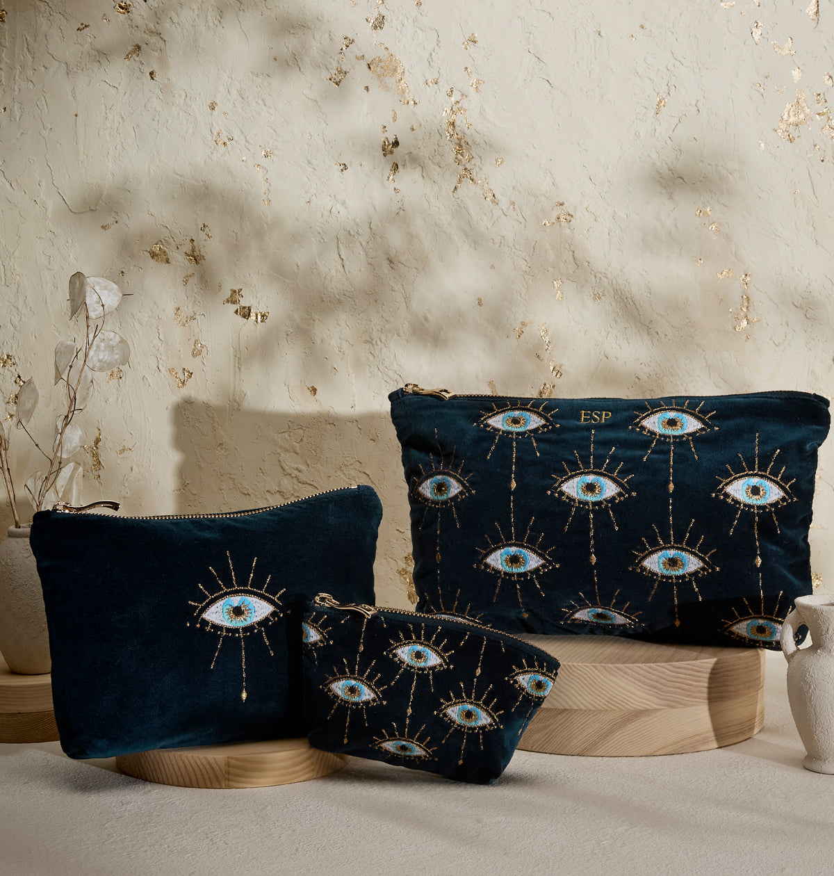 【Elizabeth Scarlett】Ink Blue Mystical Eye ミニポーチ Elizabeth Scarlett Mystical Eye Ink Blue Velvet Makeup Bag