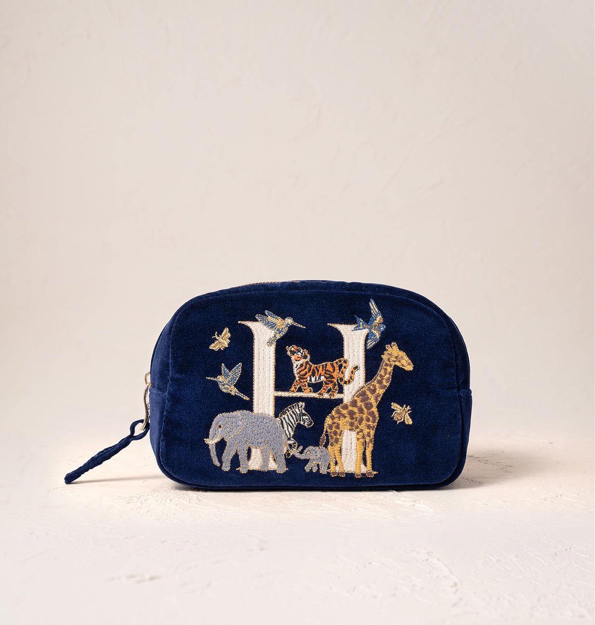 送関込み【Elizabeth Scarlett】Alphabet Everyday Pouch AlphabetNavyVelvetMakeupBag-H-