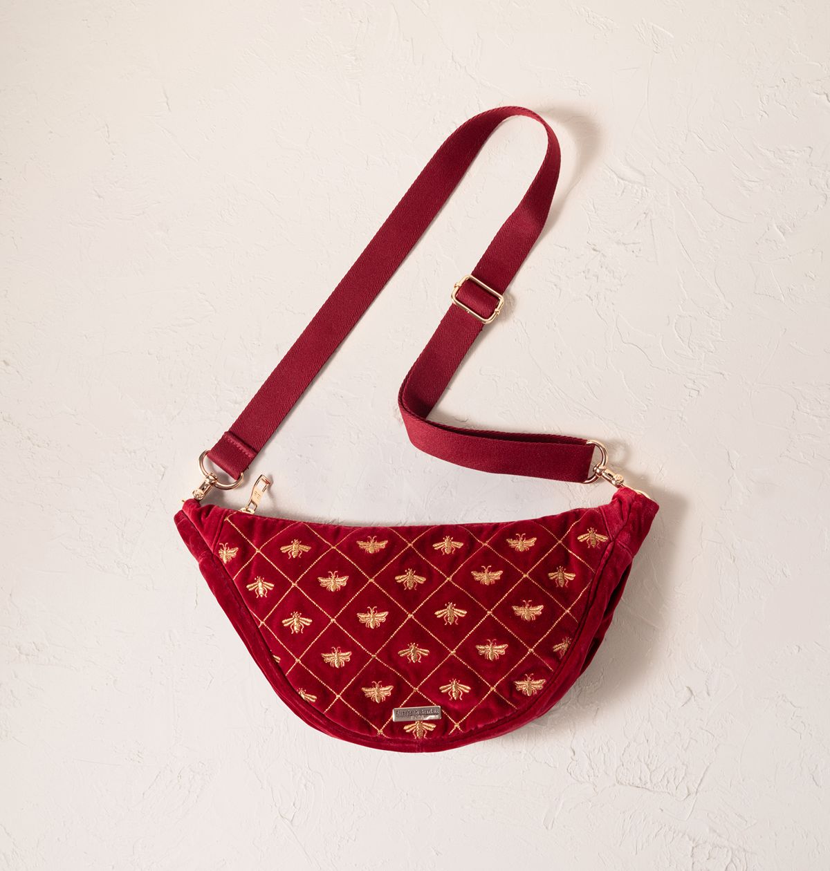 Bee Trellis Velvet Crossbody Sling Bag