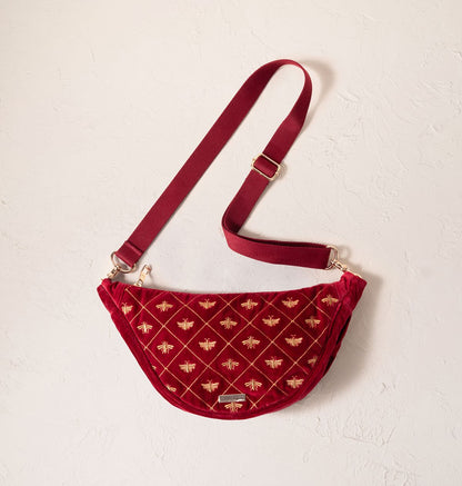 Bee Trellis Velvet Crossbody Sling Bag