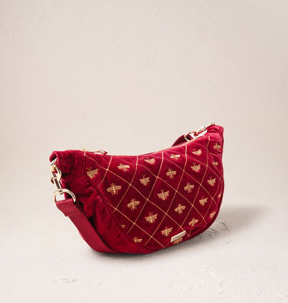Bee Trellis Velvet Crossbody Sling Bag