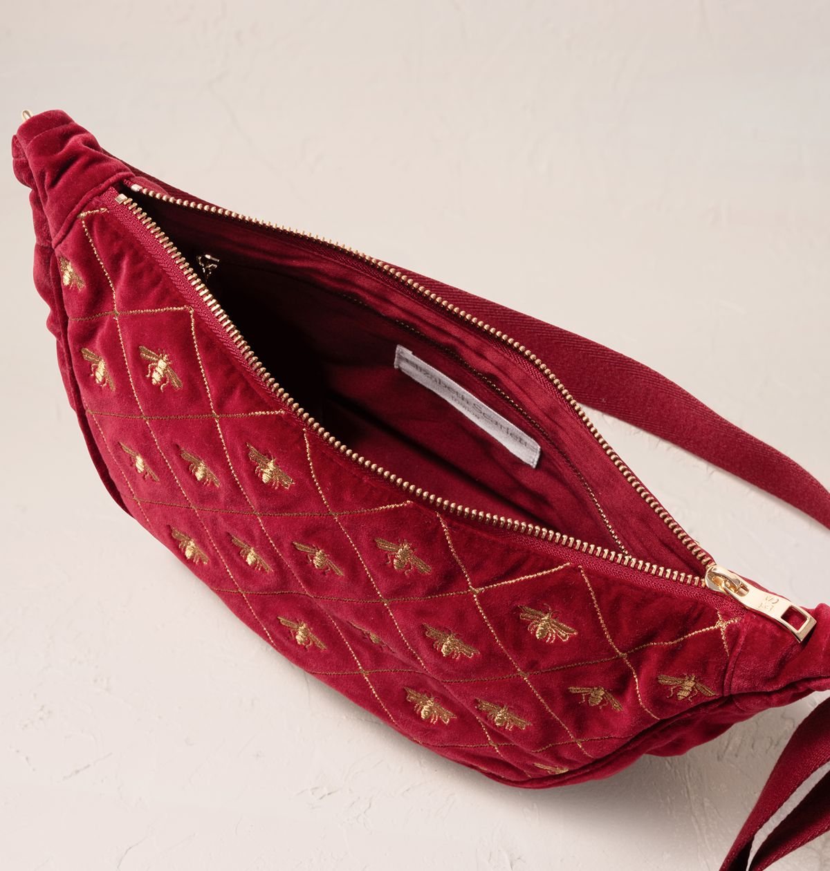 Bee Trellis Velvet Crossbody Sling Bag