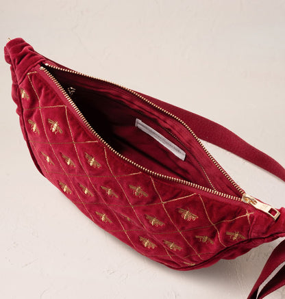 Bee Trellis Velvet Crossbody Sling Bag