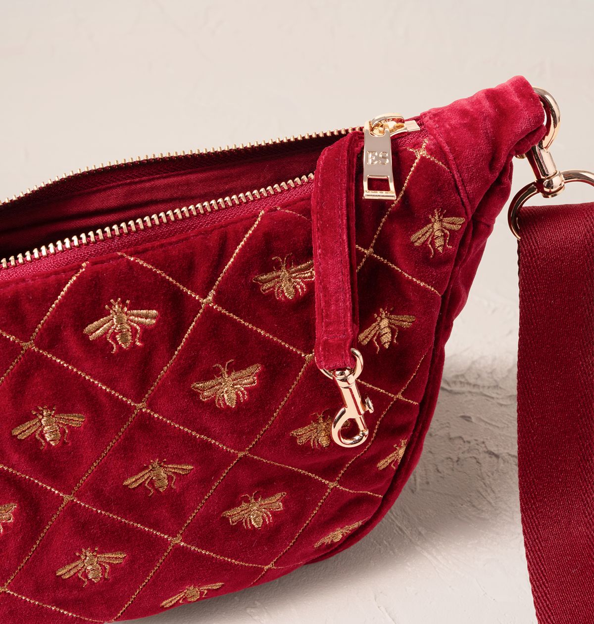 Bee Trellis Velvet Crossbody Sling Bag