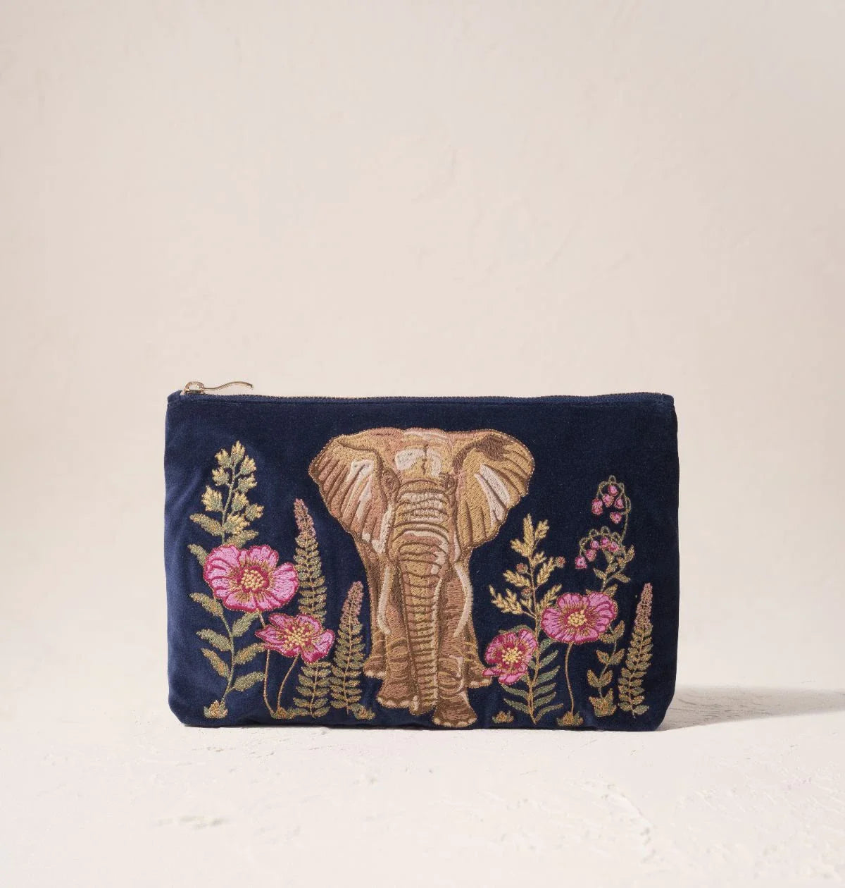Botanical Elephant Velvet Everyday Pouch